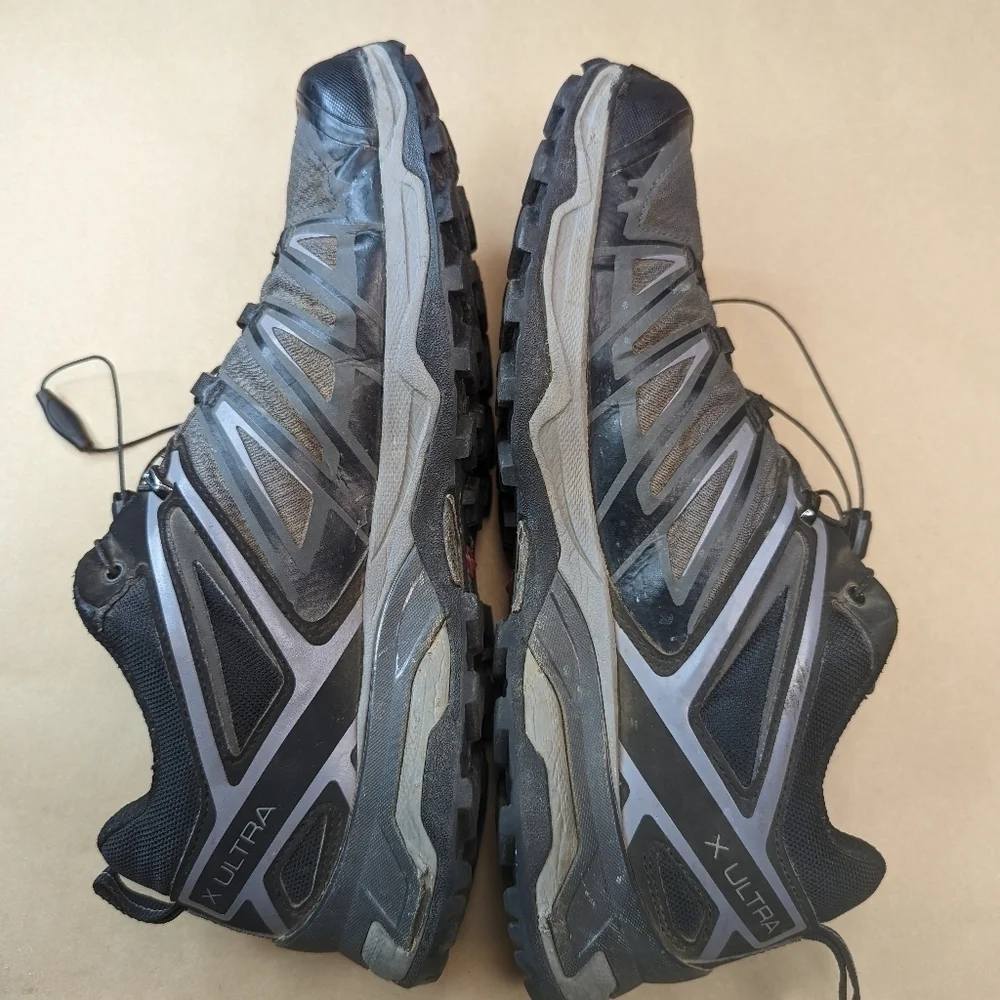 Salomon X Ultra Mid Gortex Black Gray Hiking Boots  Ortholite Men's Size 10The